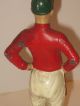 Antique Cast Iron Jockey Polychrome Red White Blue Metal Stand Metalware photo 5