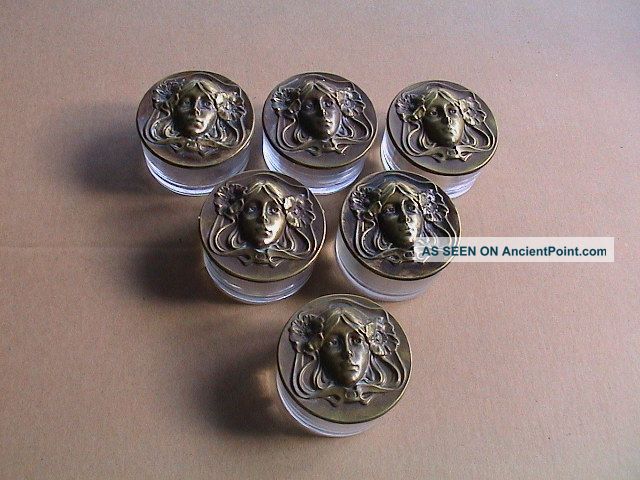 6x French Art Nouveau New/old Stock Figural Ladies Powder Jars Fabulous Metalware photo