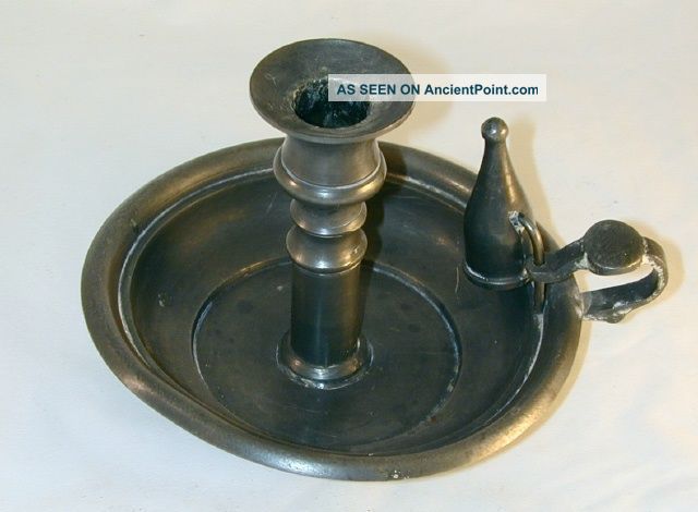 Antique Chamber Candlestick Saucer Ring Handle Snuffer Metalware photo