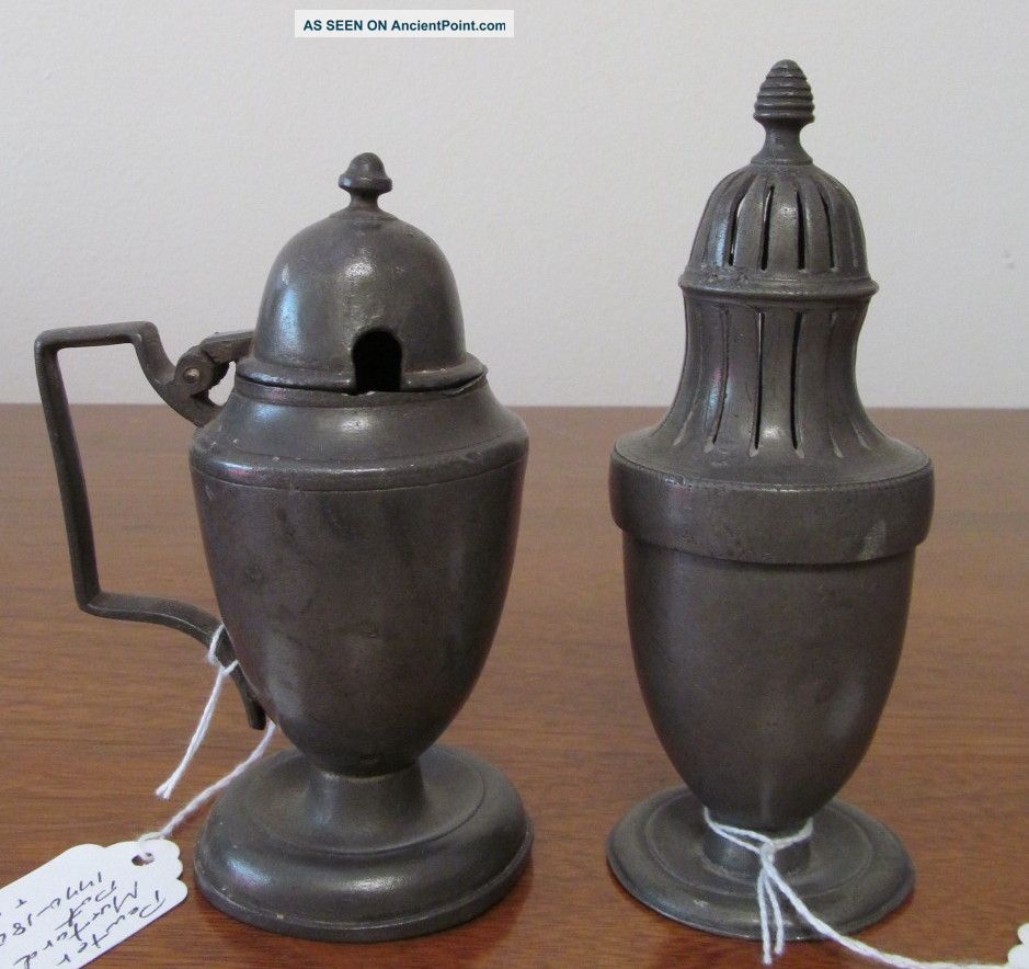 Antique French Pewter Mustard And Pepper Set Neo Classicism Louis Xvi 1770 - 1800 Metalware photo