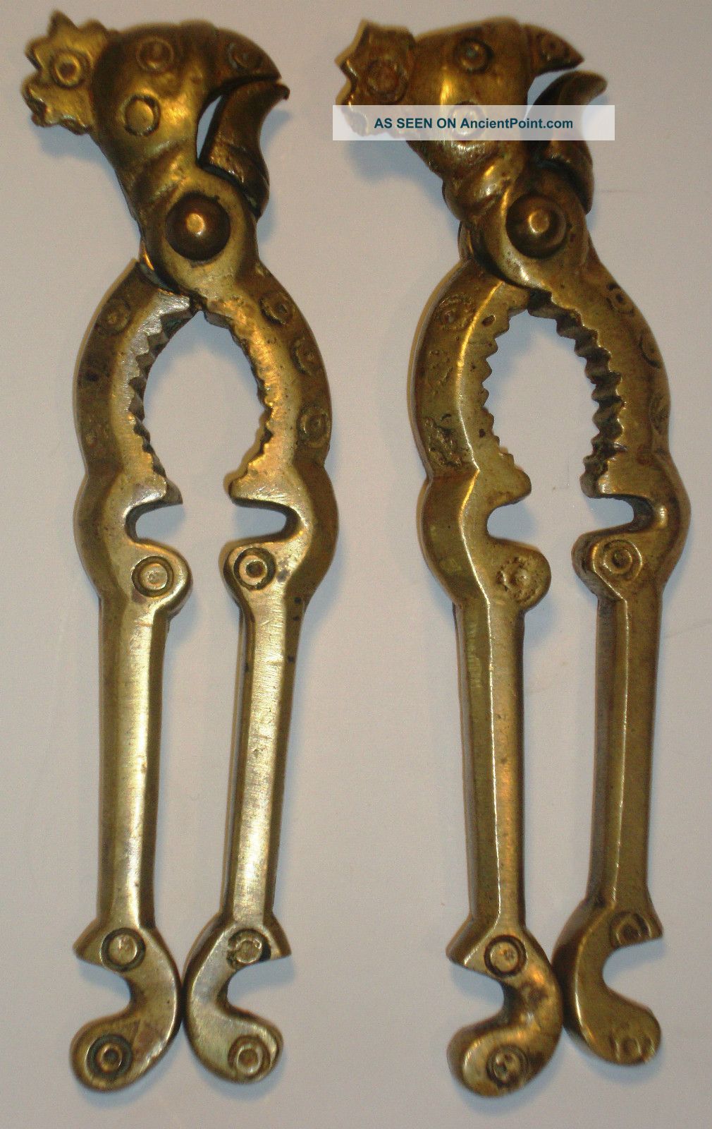 Antique 1800 ' S Pair (2) Bronze Brass Rooster Chicken Nutcrackers Metalware photo
