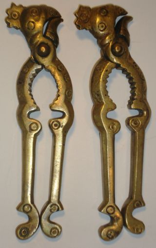 Antique 1800 ' S Pair (2) Bronze Brass Rooster Chicken Nutcrackers photo