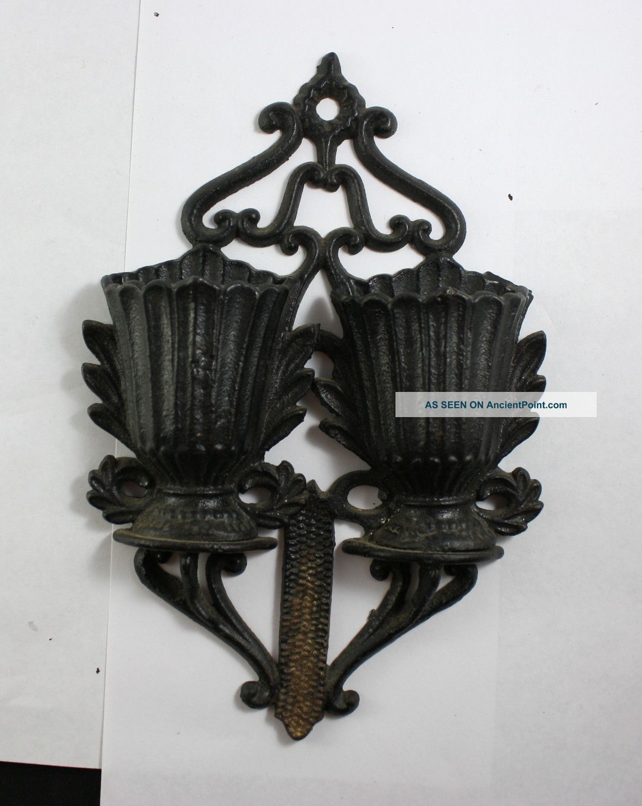 Antique Victorian Cast Iron Match Holder Double Pocket Wall Hanging Pat 1897? Metalware photo