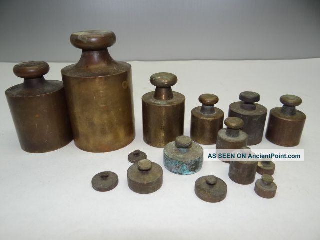 Antique Old Metal Solid Brass Small Various Gram Measuring Scale Weights Metalware photo