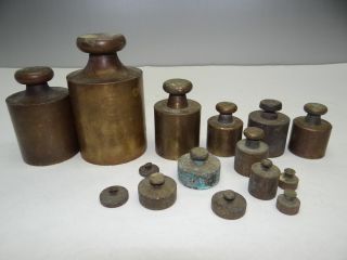 Antique Old Metal Solid Brass Small Various Gram Measuring Scale Weights photo