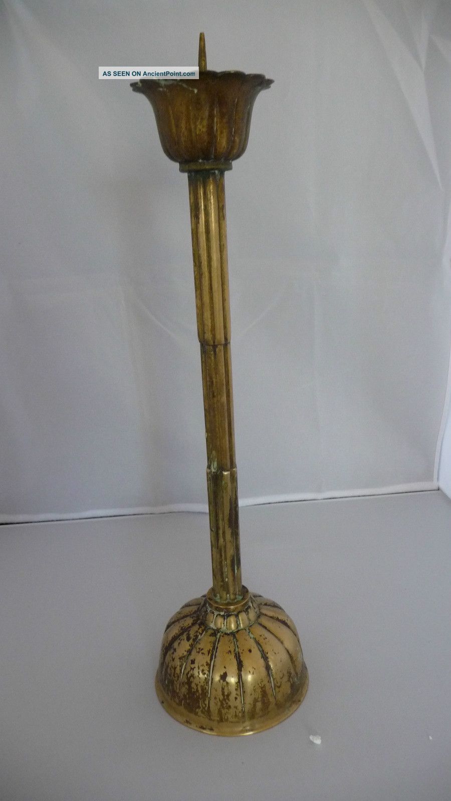 Antique Candlestick Rustic Brass 17.  5 