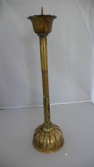 Antique Candlestick Rustic Brass 17.  5 