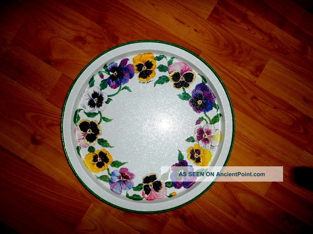 Signed Metal Tray With Pansies Metalware photo