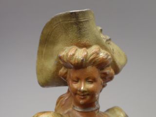 Antique White Metal Victorian Lady Green Marble Decorative Figurine Old Bust Hat photo