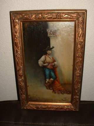 Old Oil Painting On Panel,  { Finely Dressed Gaucho,  Finished Finely,  Is Signed }. photo