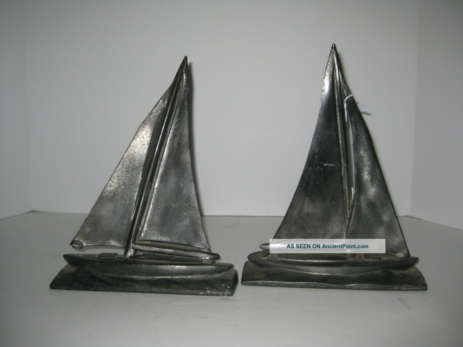 Sailboat Bookends By Littco Gray Metal Bookends C 1929 Metalware photo