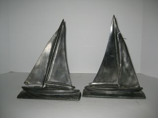 Sailboat Bookends By Littco Gray Metal Bookends C 1929 photo