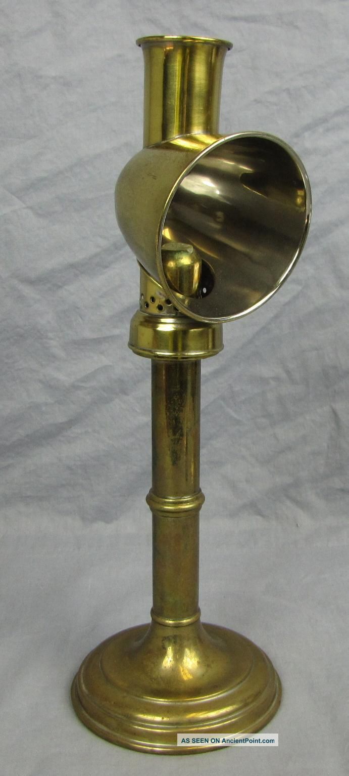19th Century Brass Candle Lamp/candlestick With Reflector Metalware photo