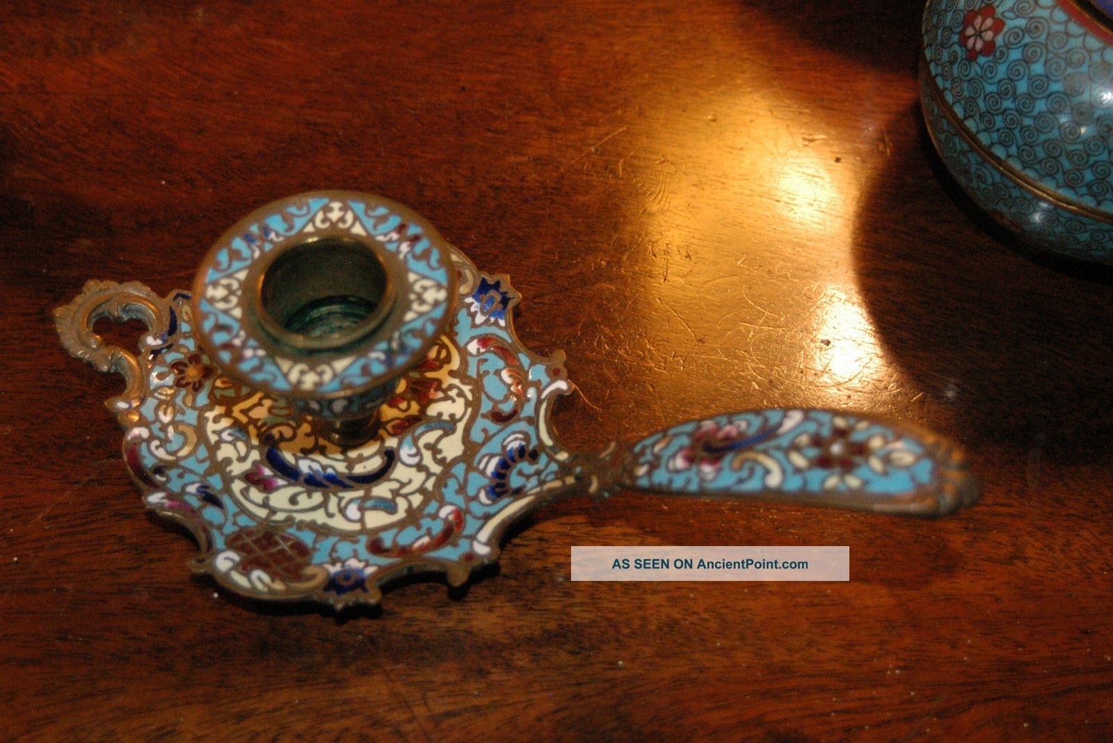 Antique French Champleve 19th.  Century Candle Holder Metalware photo