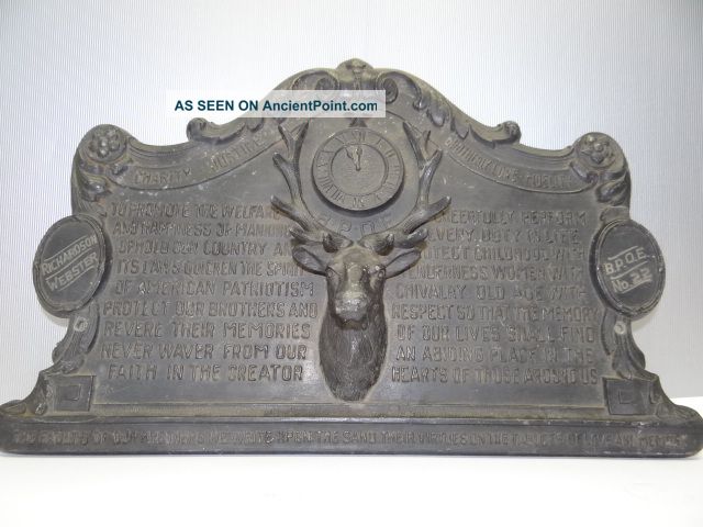 Antique Old White Metal Elks Club Bpde 22 Richardson Webster Award Plaque Nr Metalware photo