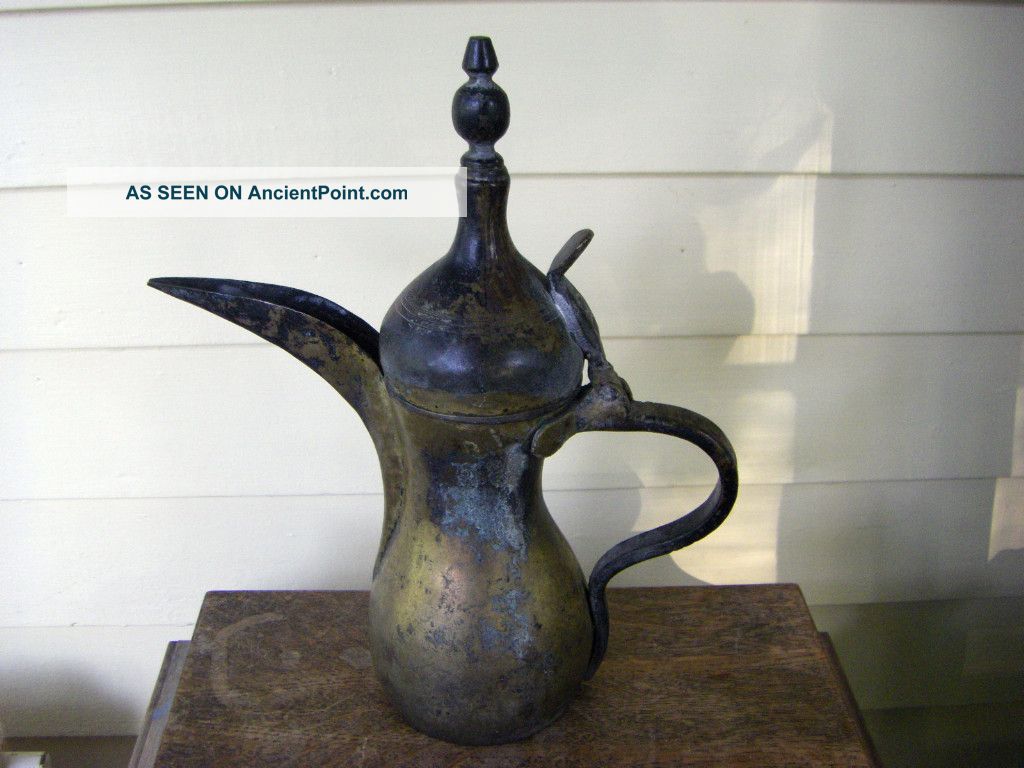Antique Early 1800 ' S Primitive Brass Pitcher With Top Metalware photo