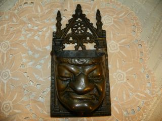 Antique Monk Match Safe Holder Bronze Victorian Late 1800 ' S Rare Wall Hanging photo