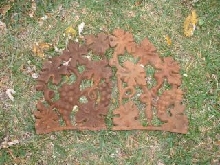2 Antique Cast Iron Grape Pattern Chair Back Parts photo