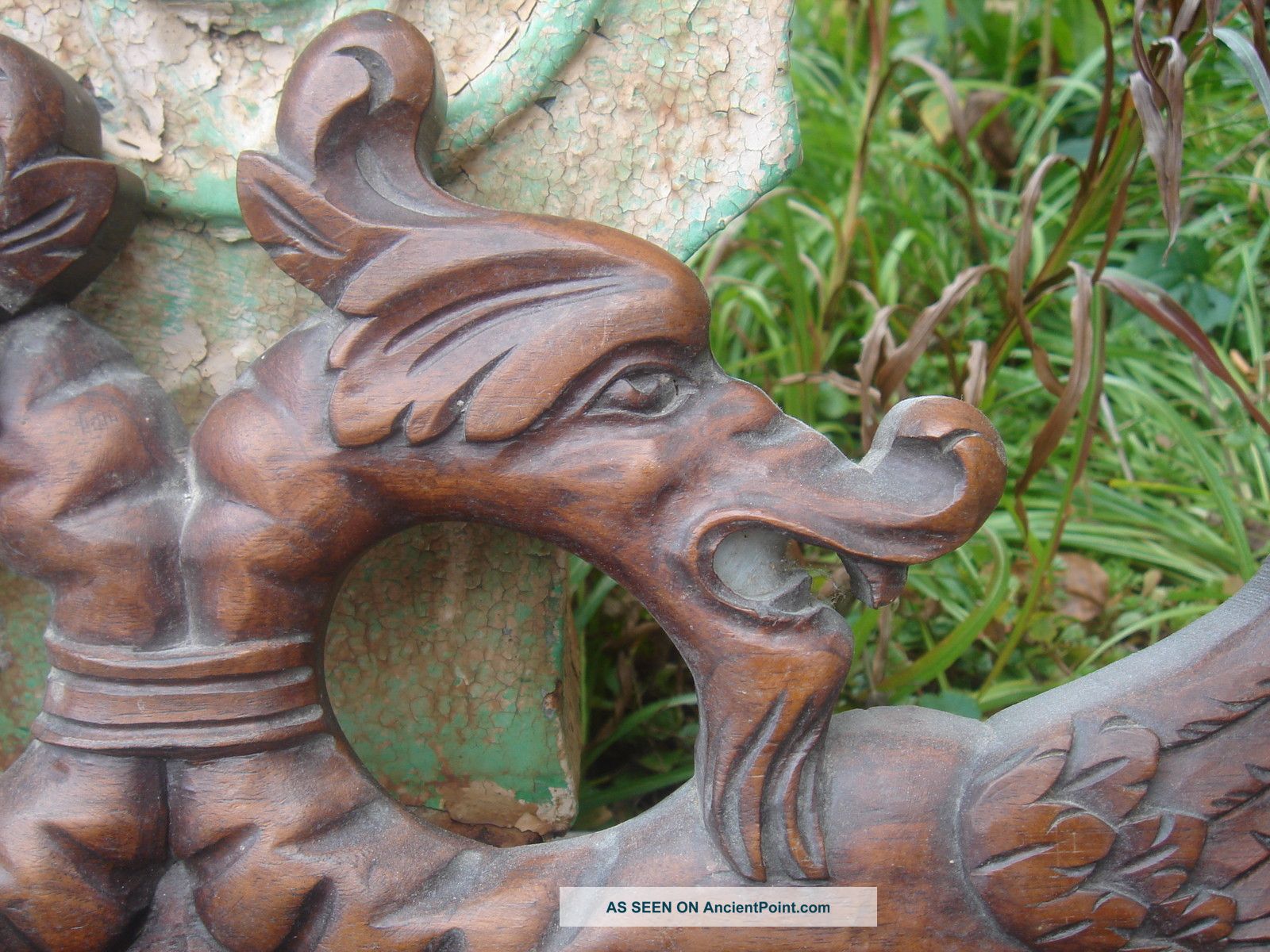 19c French Carved Walnut Griffin/dragon/gargoyle Crown Pediment/header Element Other photo