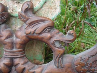 19c French Carved Walnut Griffin/dragon/gargoyle Crown Pediment/header Element photo