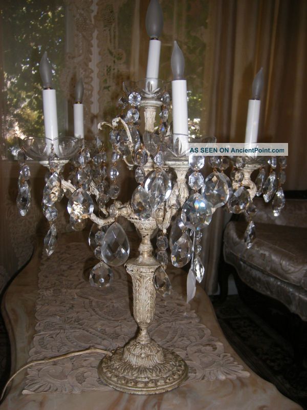 Antique Rare Gourgeous Bronze Crystals Candelabra/banquete Lamp/chandelier Metalware photo