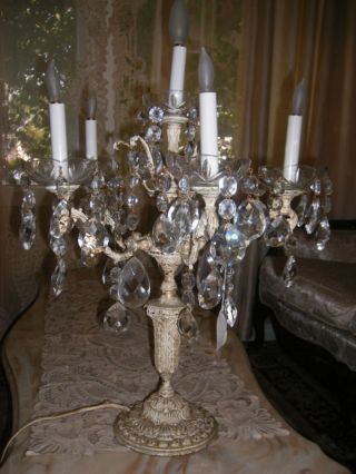 Antique Rare Gourgeous Bronze Crystals Candelabra/banquete Lamp/chandelier photo