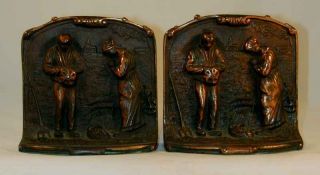 Vintage Bronzed Cast Iron Bookends Image Of A Couple Praying In The Field photo