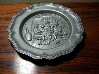 Vintage Spanish Art Deco Metal Plate - Tavern Scene - Made In Spain photo