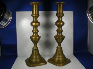 Pair Antique 19th Century Brass Candlesticks photo