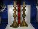 Pair Antique 19th Century Brass Candlesticks Metalware photo 1
