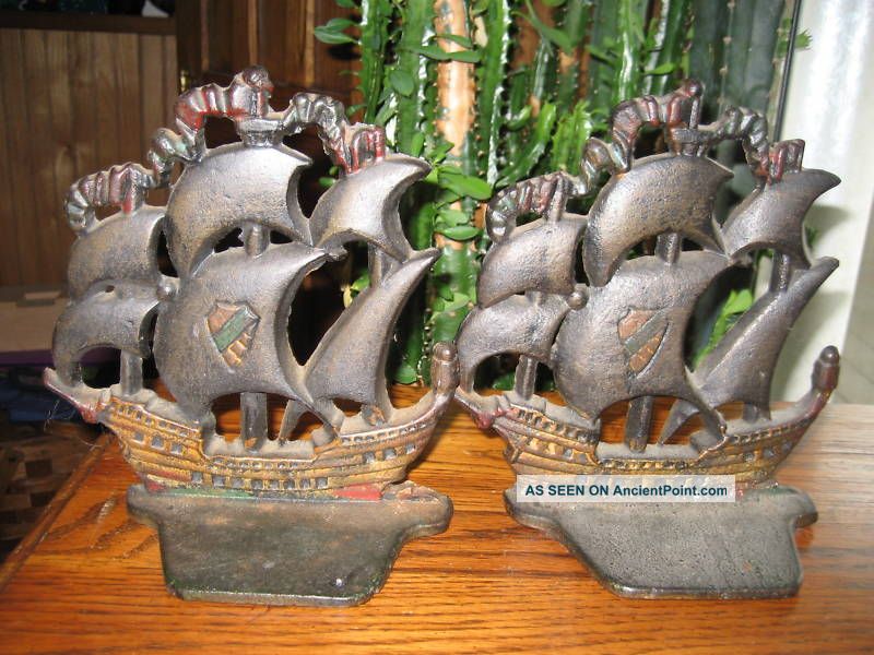 Antique Cast Iron Nautical Sailing Ship Bookends Metalware photo