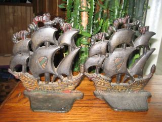 Antique Cast Iron Nautical Sailing Ship Bookends photo