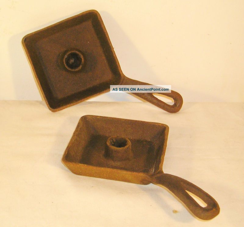 Vintage Pair Cast Iron Candle Stands J5 Metalware photo