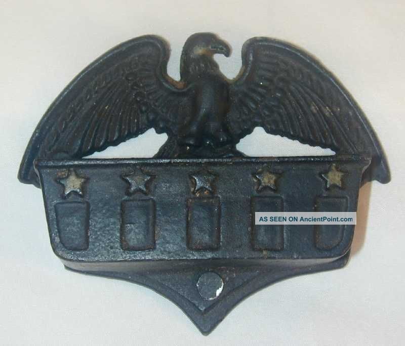 Cast Iron Match Holder Spread Eagle & Stars Marked 220e Metalware photo