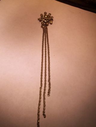 Vintage Costume Jewelry Rhinestone Pearl Brooch Pin With Tastle Silvertone photo