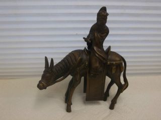 Bronze Oriental Figure Rides A Stylized Horse Incense Burner photo