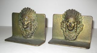 Antique Indian Head Chief Cast Iron Bookends photo