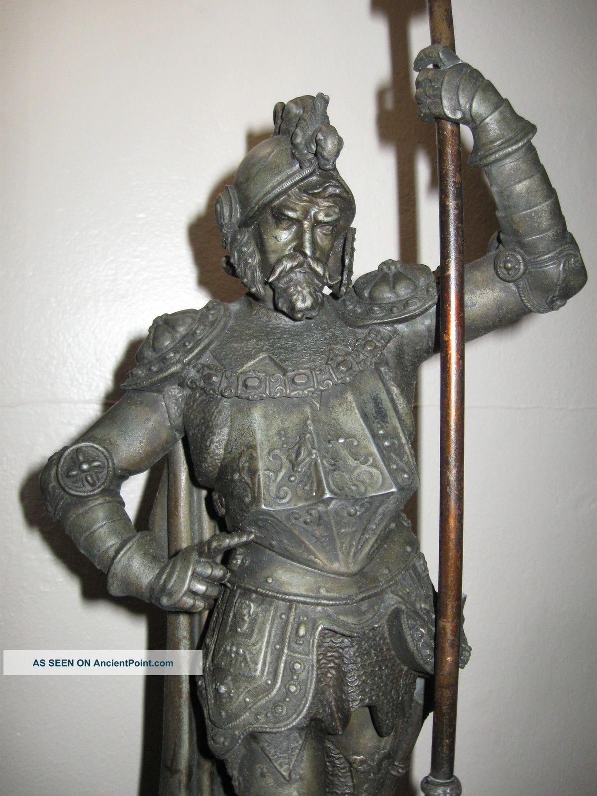 Old Antique Spanish Soldier Spelter Figurine 28  Tall. Metalware photo