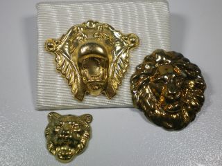 Group 3 Vintage Metal Decorative Lion Heads Appliques photo
