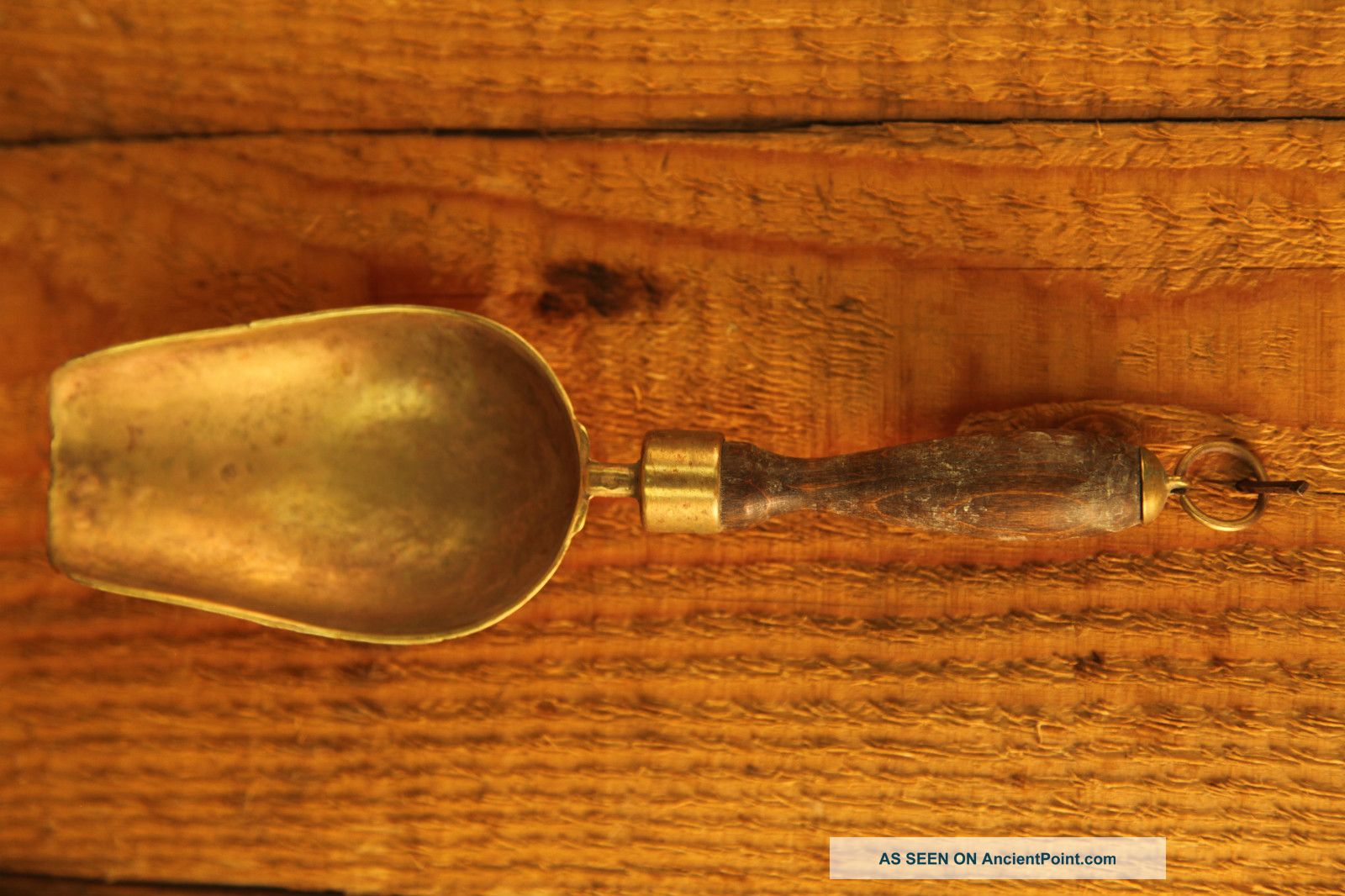 Antique Brass Scoop With Wooden Handle Metalware photo