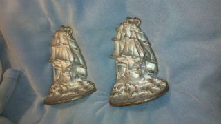 2 Antique,  Vintage,  Cast Iron Ship Bookends Or Door Stops photo