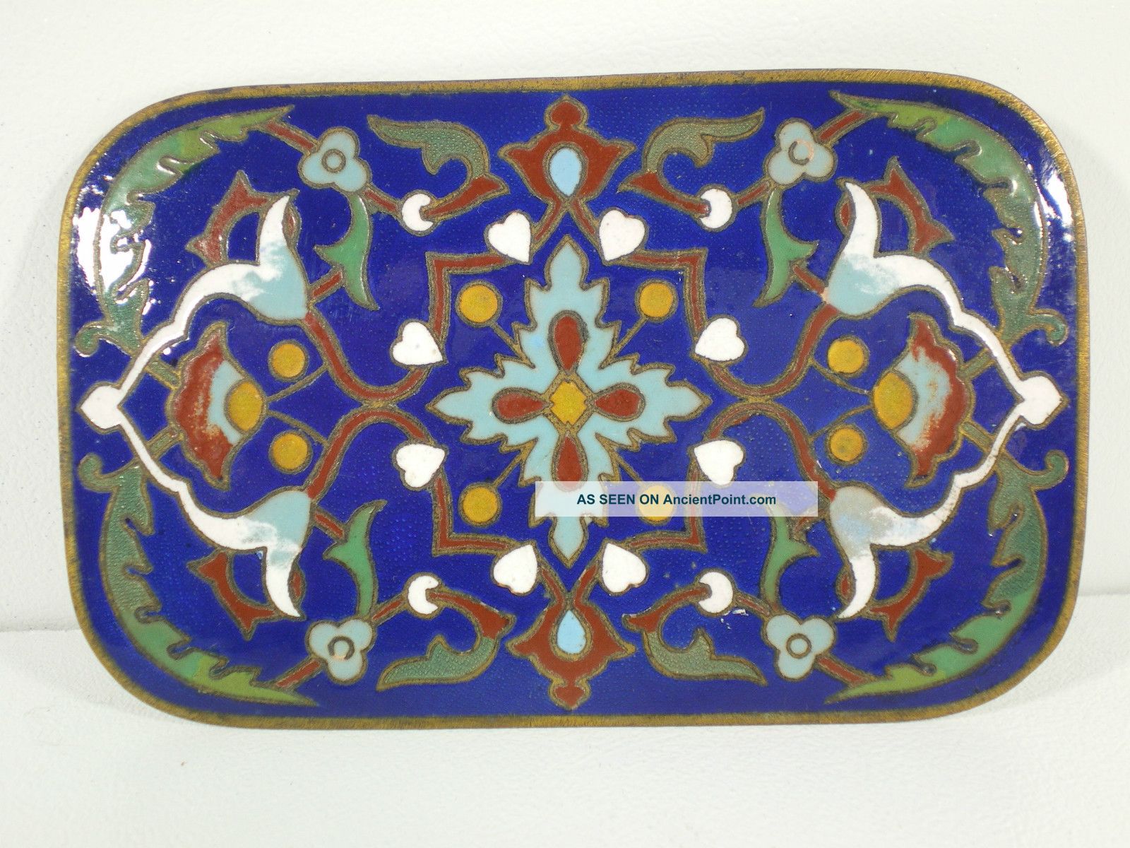 Large Antique Cloisonne Enamel Conch Applique White/rust 78mm X 49mm Metalware photo