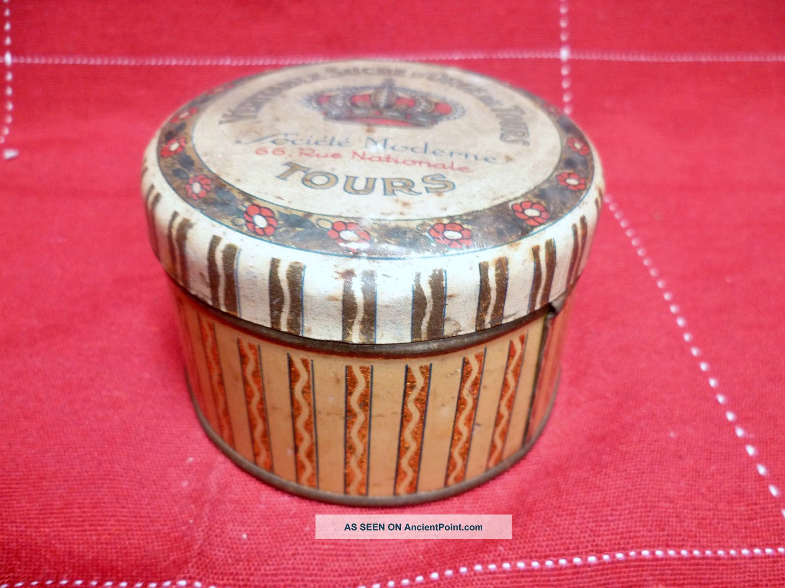 Antique French Metal Candies Box W/ Crown : Art Deco Style Metalware photo