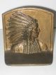 Antique Hubley Indian Head Chief Cast Iron Bookends C:1925 Metalware photo 1