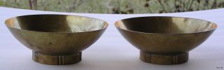 Antique Pair Signed Dirk Van Erp Hand Hammered Brass Footed Bowls C 1930s photo