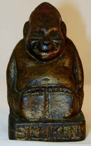 Antique Cast Iron Still Bank Billiken Good Luck Golden & Red Color Ac Williams photo