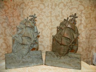 Antique/vintage Bronze Pair Of Nautical Ships Doorstops/ Bookends Collectible photo