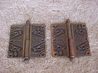 Vintage Cast Iron Decorated Big Door Hinges 5 1/8 