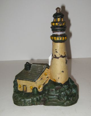 Antique Lighthouse Cast Iron Doorstop Paint C: 1920s photo