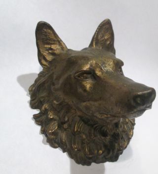 Vintage Cast Metal Sculpted Wolf Head Door Ornament Brass / Bronze photo